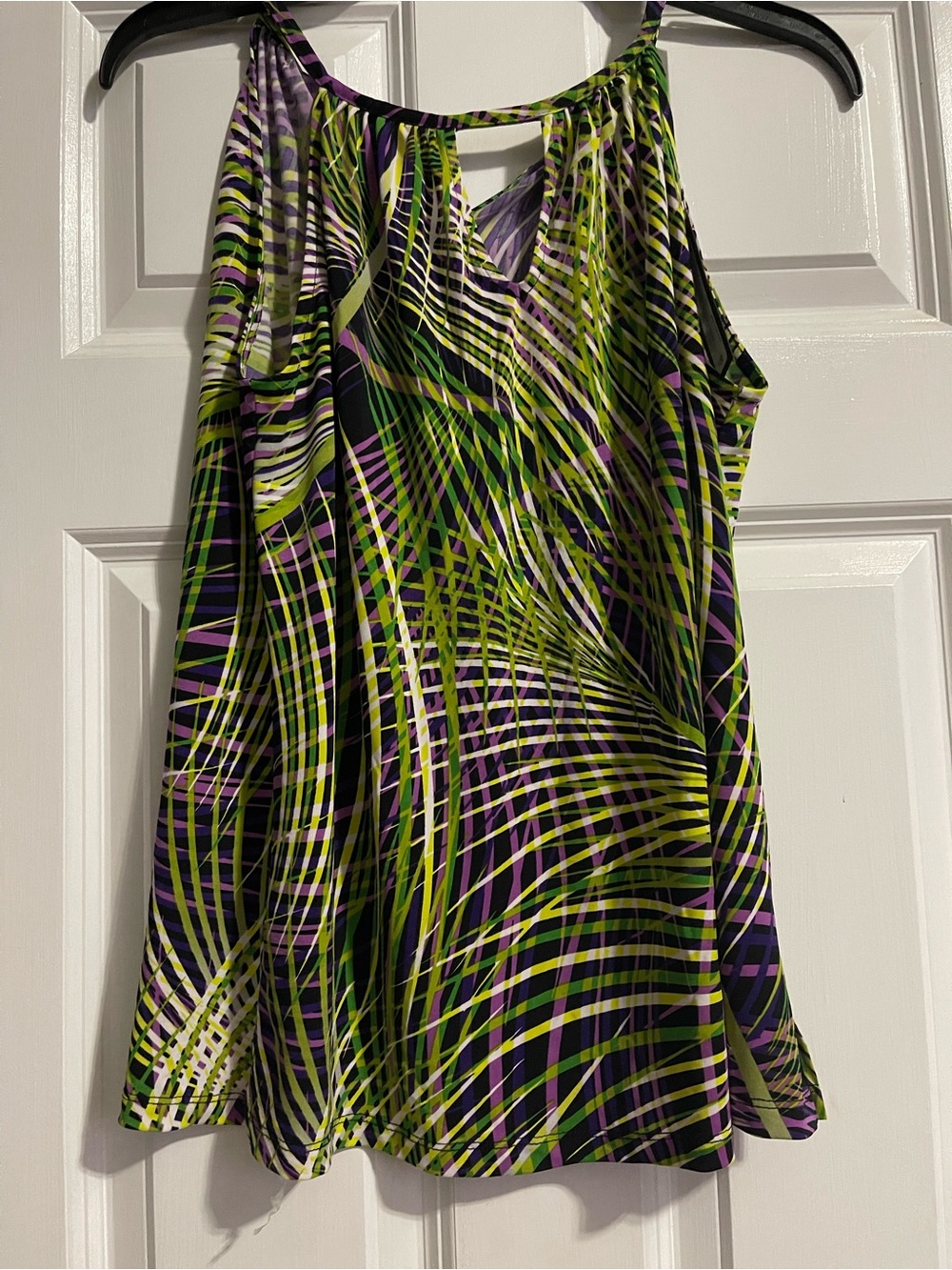 Worthington Green Purple Black Geometric Print Sleeveless Top